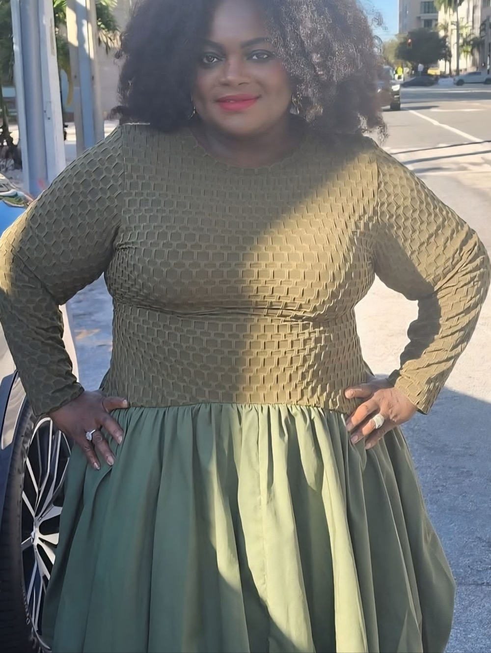 Olive Green Women's Bubble Dress - Picture 2 of 2